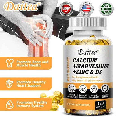Calcium, Magnesium, Zinc + Vitamin D3 for Healthy Teeth, Bones and Muscles, Heart and Nervous System Health, Immune Function