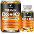 Vitamin D3+K2 Capsules, Heart Health, Bone and Joint Health Support, Suitable for Men and Women - D3 K2 Multivitamin Supplemen