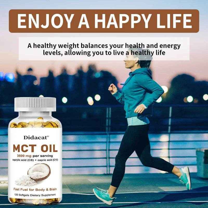 MCT Oil 3600 mg C8 C10 Capsules Ketogenic Fuel Focus, Promote Brain and Body Health, Non-GMO Coconut