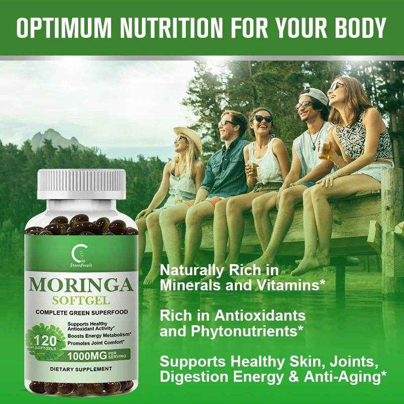 Organic Moringa Leaf Extract 1000mg Serving 100% Pure 120 Caps Immune Support , Strong Antioxidant, Digestive &amp; Gut Health