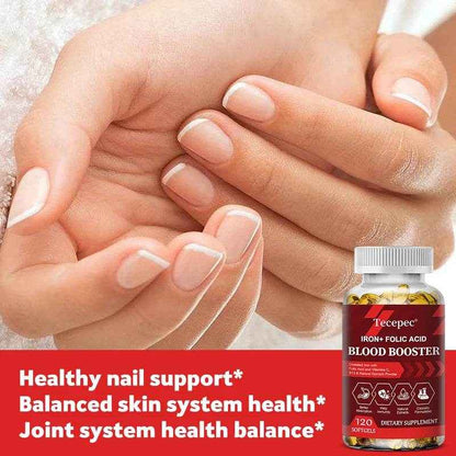 With Iron + Folic Acid, Vitamin C, B12, Blood Booster, Supports Energy, Hemoglobin &amp; Immunity, 120 Capsules