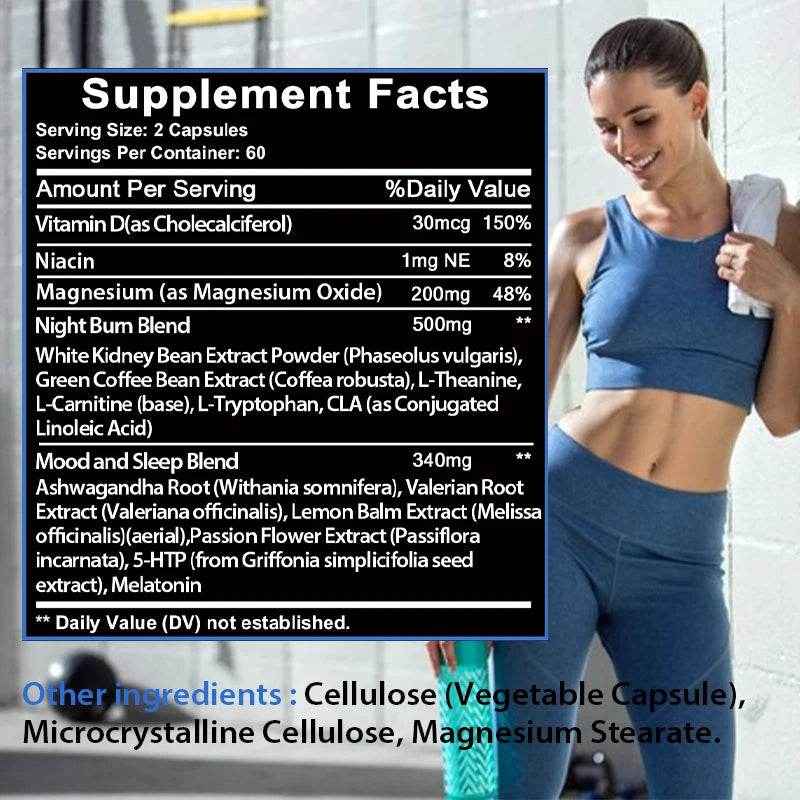 Fat Burner, Powerful Thermogenic Weight Loss, Relaxing Sleep, Metabolism Booster, Nighttime Appetite Suppressant, 120 Capsules