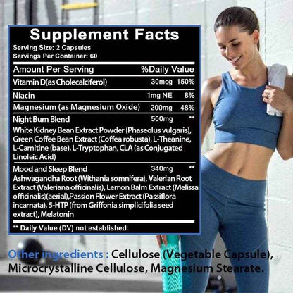 Fat Burner, Powerful Thermogenic Weight Loss, Relaxing Sleep, Metabolism Booster, Nighttime Appetite Suppressant, 120 Capsules