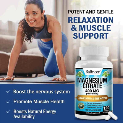 Balincer Magnesium Citrate Supplement, Supports Muscles, Nervous System, Relieves Fatigue, Supports Bone and Heart Health