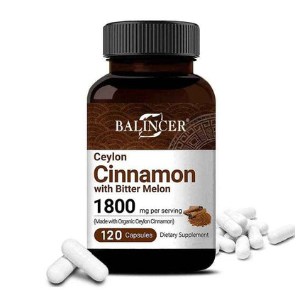 Ceylon Cinnamon 1800mg - Organic Ceylon Cinnamon &amp; Organic Bitter Melon, 2-in-1 Support, Bone, Joint, Blood Sugar, Antioxidant