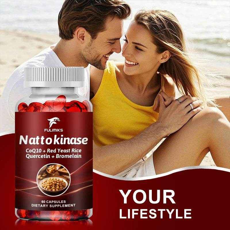 Nattokinase Capsules with CoQ10 - Red Yeast Rice - Quercetin -Bromelain, Brain Health and Normal Blood Flow