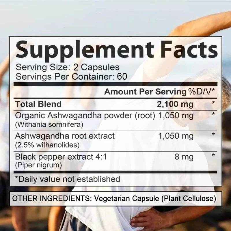 Organic Ashwagandha 2,100 Mg - Stress Relief, Mood Improvement, Immune and Thyroid Support