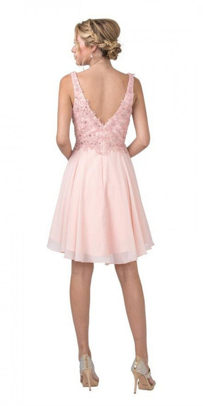 CLEARANCE - Aspeed S2331 Embroidered V-Neck Short A-Line Dress (Size Medium) by DiscountDressShop