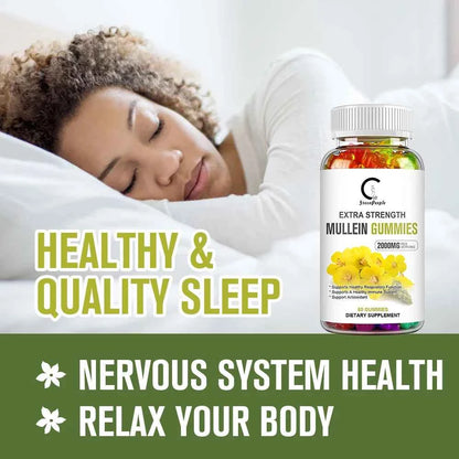 Mullein Gummies for Lung Cleanse, Extra Strength Mullein Leaf Extract, Deep Sleep Better Boost Immune System Iherbal Supplement