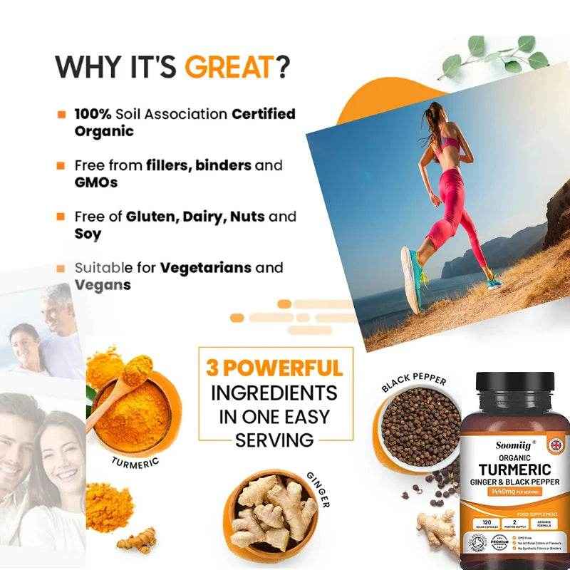 Organic Turmeric Ginger &amp; Black Pepper Blend Capsules Joint Health Supplement Helps Joint Flexibility and Cushioning