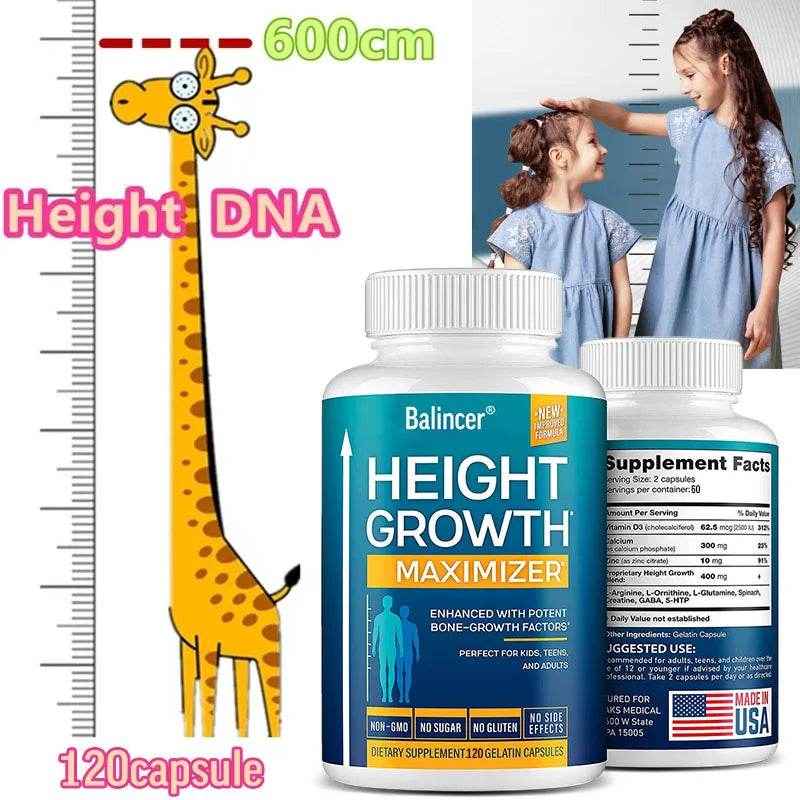 Height Growth Maximizer - Natural Peak Height - Bone Strength Growth Pills with Calcium - No Somatropin, 120 Capsules