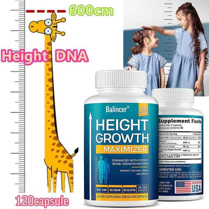 Height Growth Maximizer - Natural Peak Height - Bone Strength Growth Pills with Calcium - No Somatropin, 120 Capsules