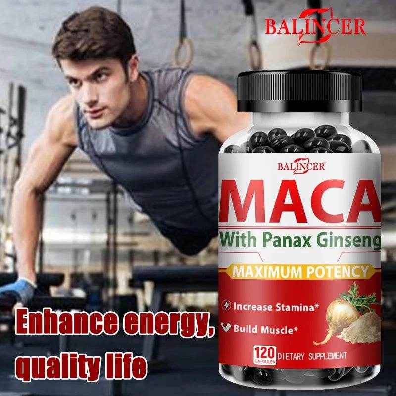 Maca Root + Ginseng Extract Supplement - Performance, Muscle Building, Energy, 120 Vegetarian Capsules
