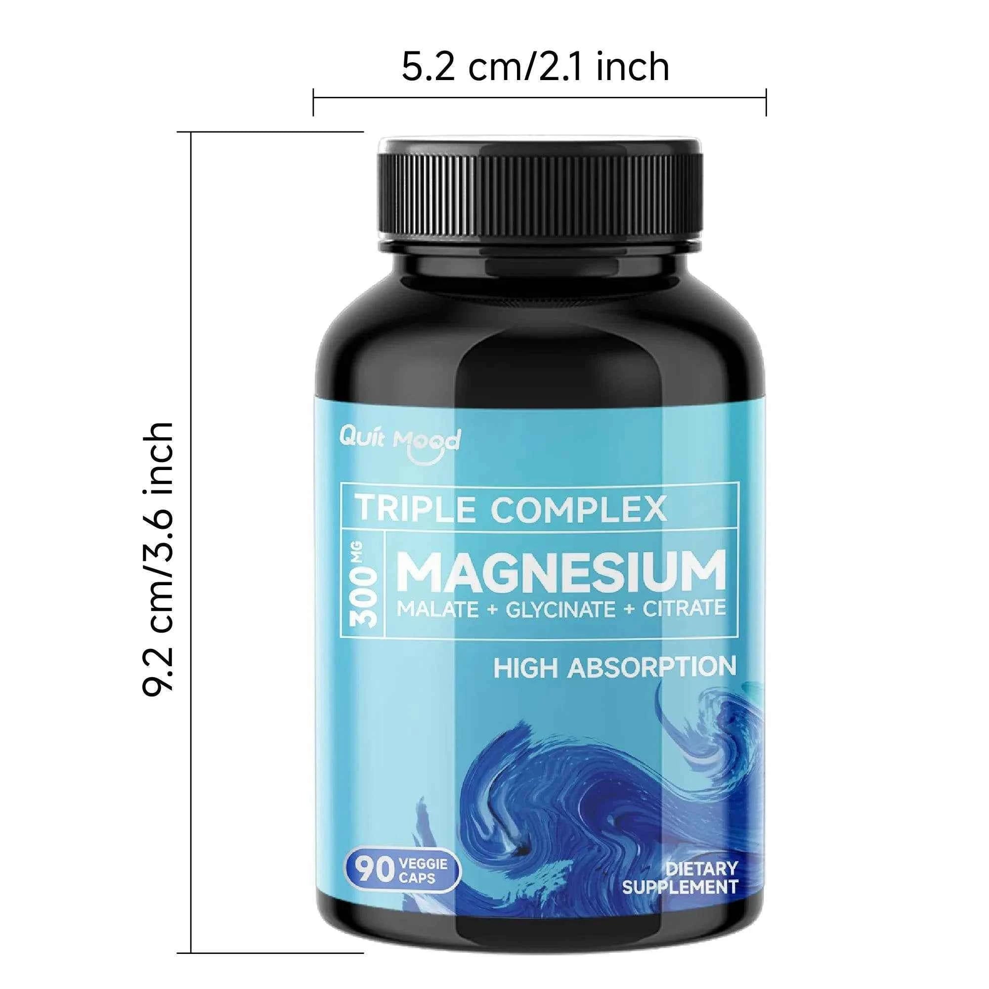 Quitmood Triple Magnesium Complex | 300mg of Magnesium Glycinate, Malate, &amp; Citrate for Muscles, Nerves, &amp; Energy | High Absorpt