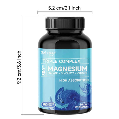 Quitmood Triple Magnesium Complex | 300mg of Magnesium Glycinate, Malate, &amp; Citrate for Muscles, Nerves, &amp; Energy | High Absorpt