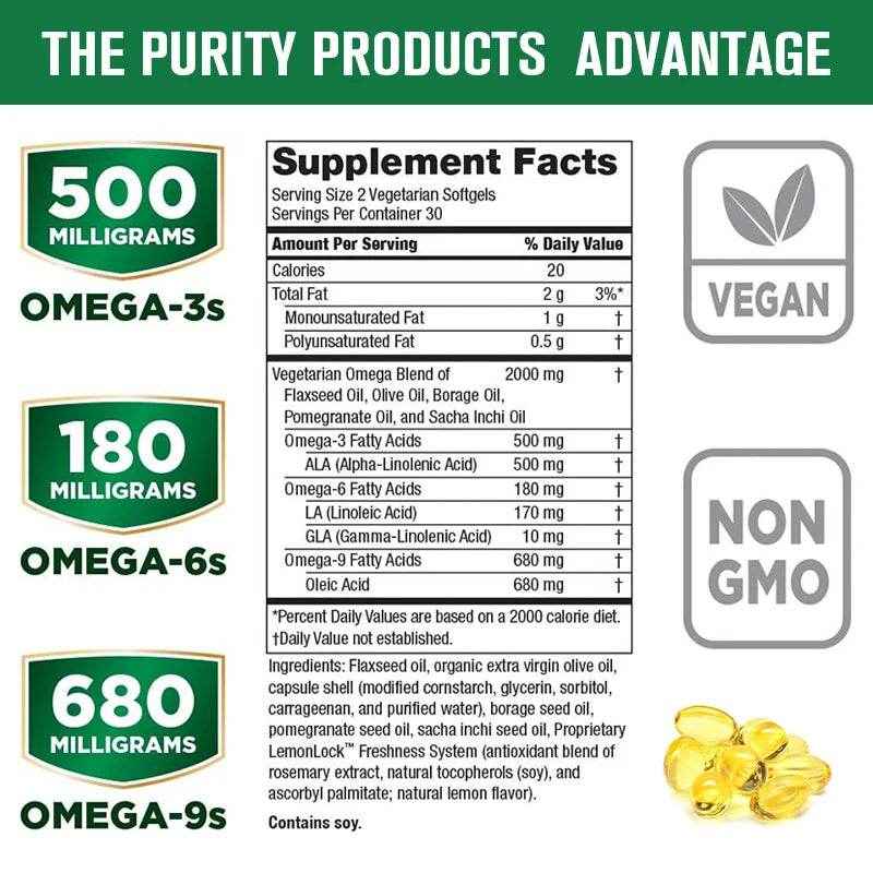 Omega 3 Fish Oil Capsules Non-GMO Gluten Free Dietery Supplement- Supports Nervous System, Skin Hair Health, Relieves Stress