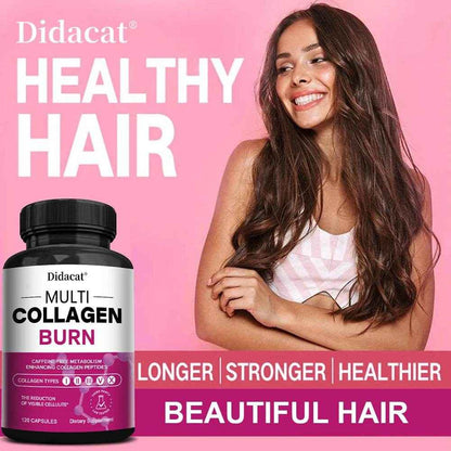 Didacat Multi-Collagen Burn - Hair, Nails, Skin, Joints, Teeth and Gum Health, Boost Metabolism, Burn Fat