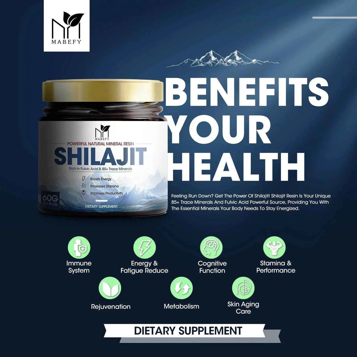 60g 100% Himalaya Pure Shilajit Resin Original Mineral Health Supplement Non-GMO Brain Memory Cognitive Energy Health