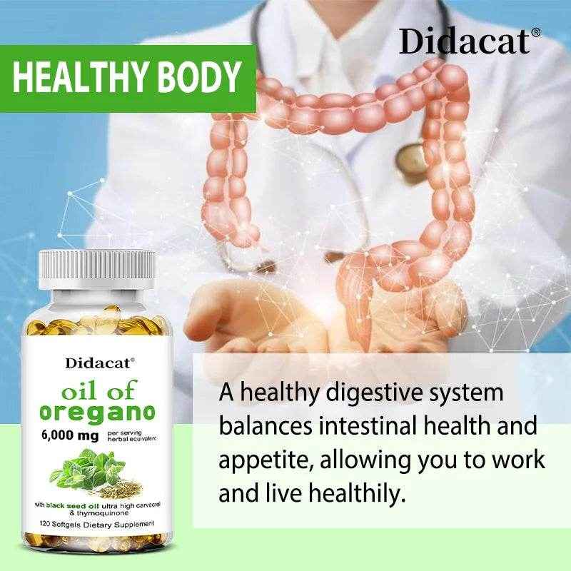 Oregano Oil 6000mg Softgels with Black Seed Oil Strength For Gut Health, Digestive Health, Immune Support