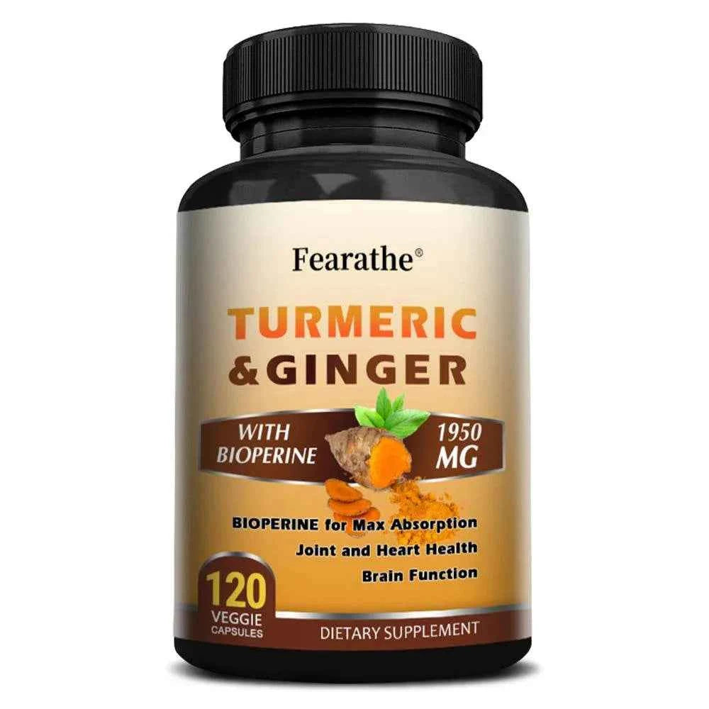 Turmeric Ginger Capsules with BioPerine 1950 Mg - Black Pepper for Better Absorption, Natural Joint, Heart and Brain Support