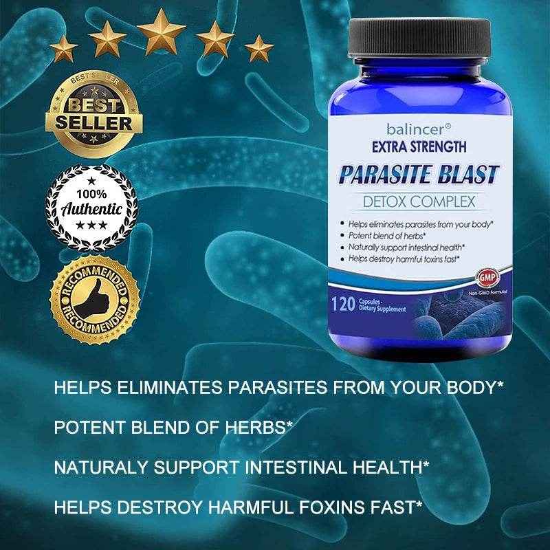 Ntibacterial PARASITE BLAST, Removes All Body Parasites, Natural Gut Health, Cleans Colon Detox + Cleanse, Liver Immunity