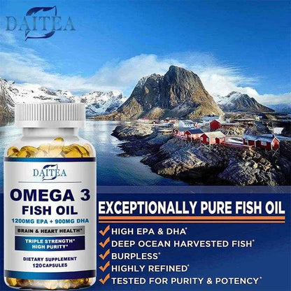 Premium Omega 3 Fish Oil | High EPA 1200 mg + DHA 900 mg | Supports Brain &amp; Heart Health