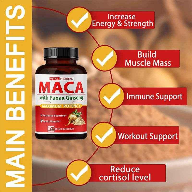 Sports Supplement - Contains Maca, Ginseng Extract Capsules to Burn Fat, Boost Strength, Energy, Performance and Muscle Mass