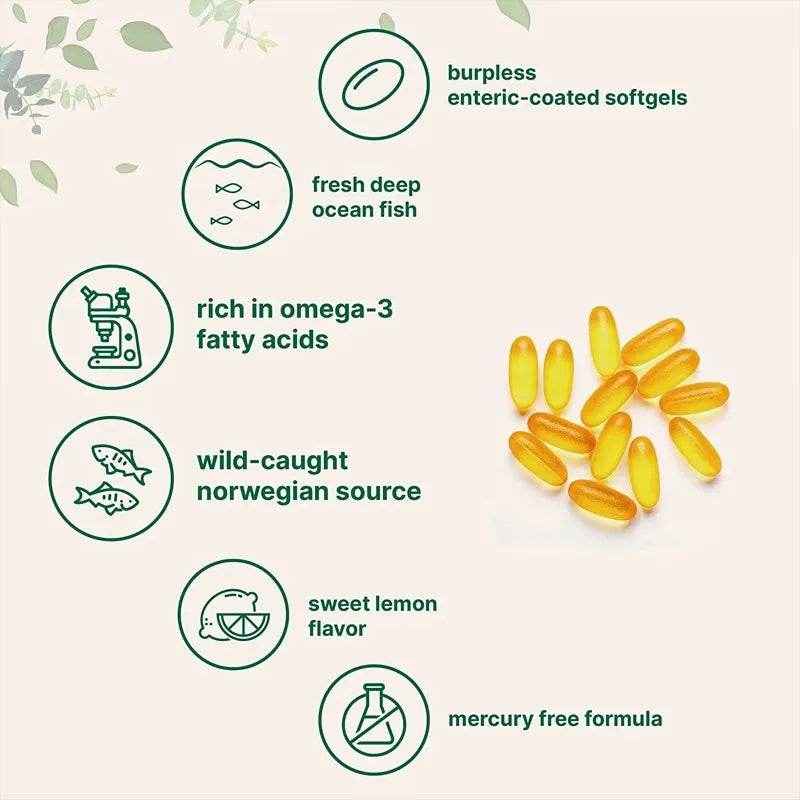 DHA Supplement, Fish Oil Omega-3 1240 mg, Supports Brain Health, Improves Focus, Mercury Free, 120 Capsules