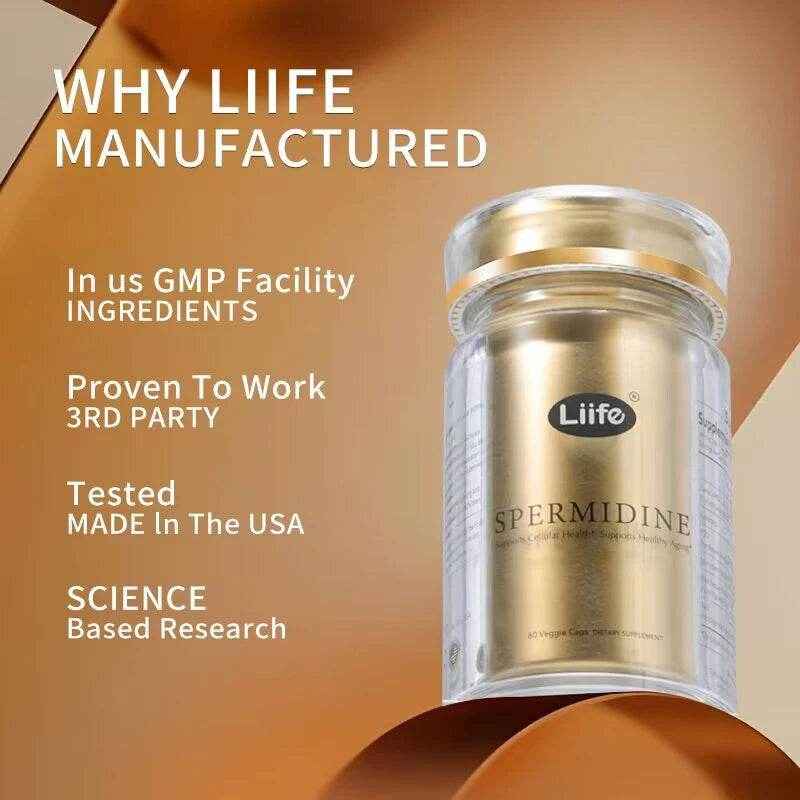 Liife Spermidine+NAD-60 capsules to support young cells,energy and antioxidants,regulate cholesterol and improve memory,From USA