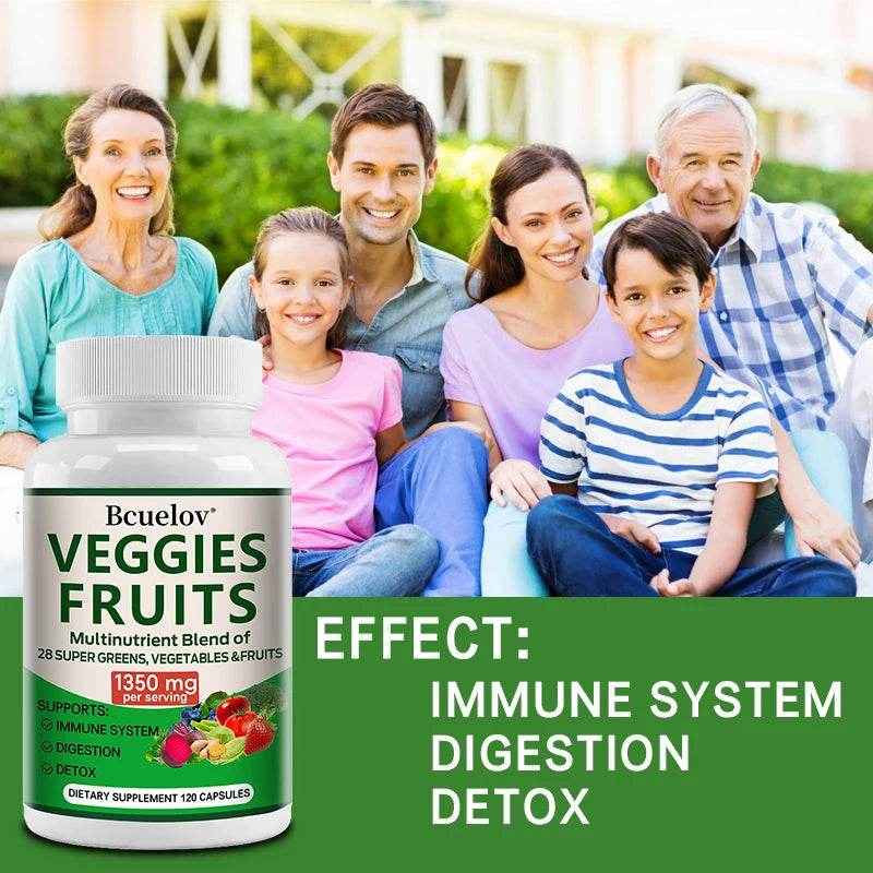 Bcuelov Vegetable and Fruit Supplement -1350 Mg - Supports Immune, Digestion, Detoxification - 120 Capsules