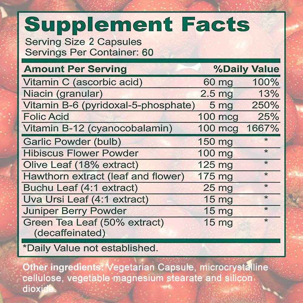 With Hawthorn and Hibiscus Extracts to Support Blood Pressure, Circulation, Cardiovascular and Heart Health, 120 Capsules