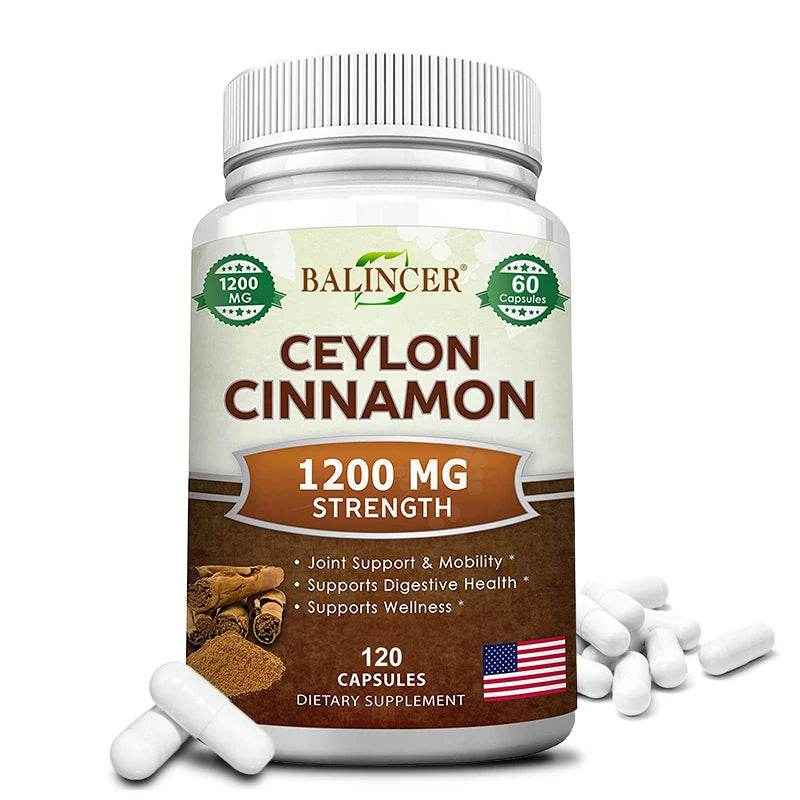 Premium Ceylon Cinnamon 1200 mg Organic All-Natural Supplement for Blood Sugar Levels, Circulation, Brain and Joint Health