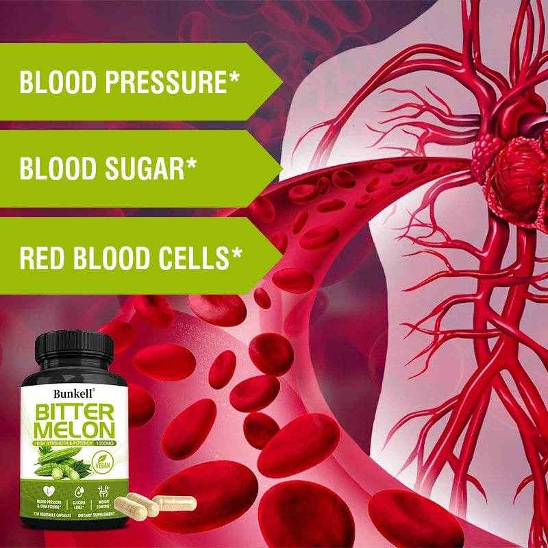 Bitter Melon Extract, Supports Blood Pressure, Weight Management, Balanced Blood Sugar Health &amp; Circulation, 120 Capsules