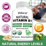 Natural Vitamin B1 - B Complex Blend, Nervous System, Immune System, Energy and Metabolic Health, Vegetarian Capsules