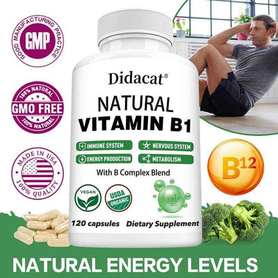 Natural Vitamin B1 - B Complex Blend, Nervous System, Immune System, Energy and Metabolic Health, Vegetarian Capsules