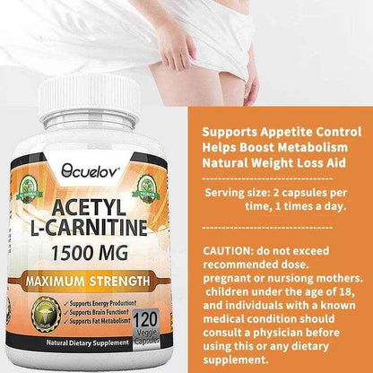 Acetyl L-Carnitine 1500 mg, Supports Efficient Energy Production, Brain Function, Fat Metabolism, 120 Capsules