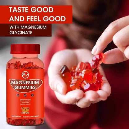 Magnesium Glycinate Gummies - Support Sleep Relax Nerves- Good Mood Brain Health Muscle Strengthen and Bones