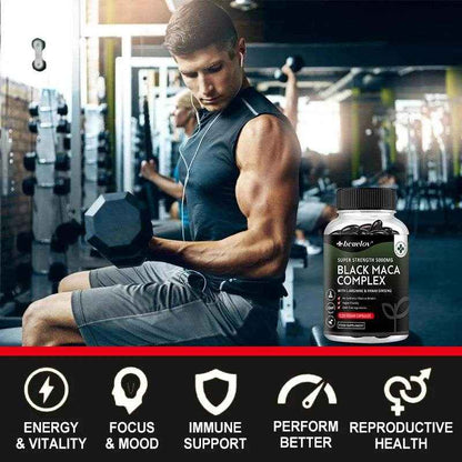 Black Maca &amp; Ginseng Complex, Supports Energy, Muscle, Endurance, Mood, Focus, 120 Vegan Capsules