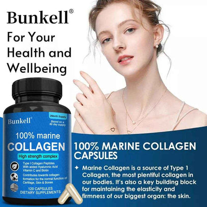 Marine Collagen | with Hyaluronic Acid, Vitamin C and Biotin | High Strength Collagen Supplement for Men and Women 120 Capsules