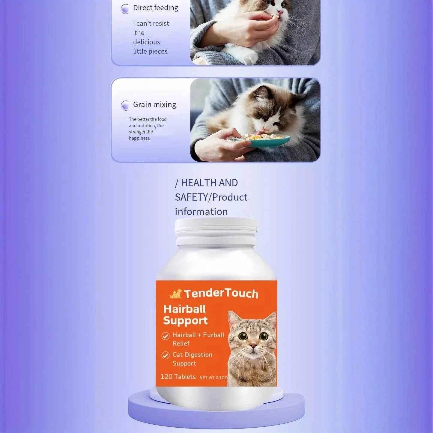 Hairball - 200 Tablets- Hairball Aid Supplement for Cats &amp; Vitamins for Hairball Control and Digestive Support, Helps Eliminate