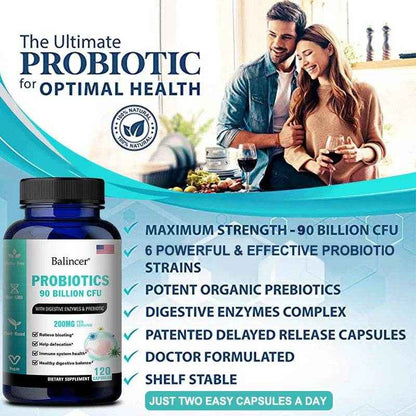 Balincer Probiotic 90 Billion CFU with Digestive Enzymes &amp; Prebiotics To Support Bloating, Improved Gut, Immunity and Digestion