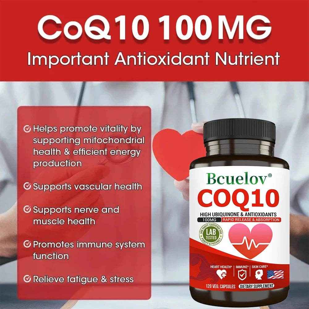 Coenzyme Q-10 Capsules - Natural Antioxidant, 100 Mg CoQ10 Capsules - Cardiovascular Health, Immune Health, Skin Care