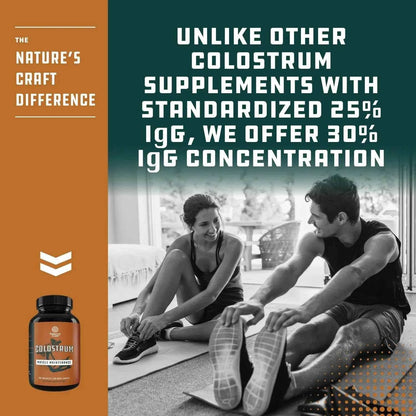 Colostrum, 30% IgG 500 mg - Muscle Support, Gut Health, Joint Immunity, Bone Strength &amp; Brain Support, 60 Capsules