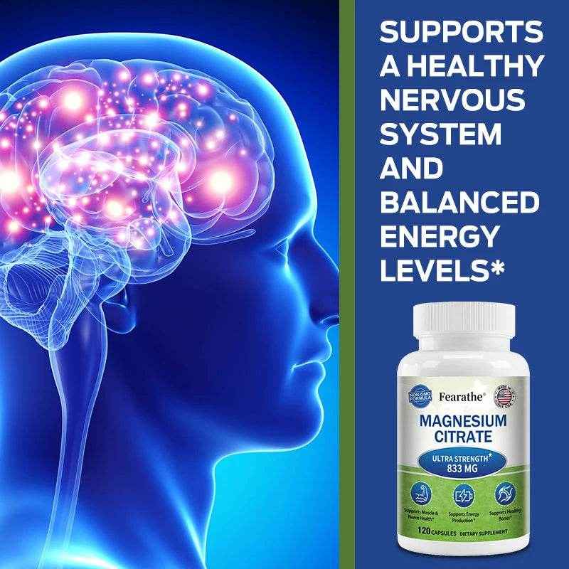 Magnesium Citrate Supplement - Maximum Strength Vegetarian, Supports Muscles, Heart, Bones, Energy, Nervous System, Joints