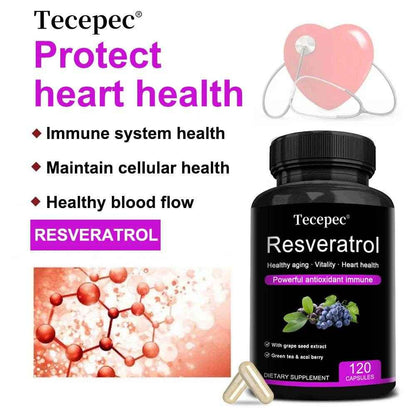 Resveratrol Supplement - Powerful Formula for Healthy Aging, Immune Support &amp; Heart Health with Green Tea Leaf &amp; Grape Seed
