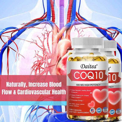 Daitea Coenzyme Q10 Capsules 500mg, for Circulation Stress Health and Body Energy, Better Absorption, Antioxidant