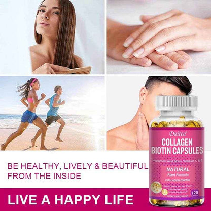 Collagen Biotin Supplement - Hyaluronic Acid Biotin Vitamin C E - Hair Skin Nails Joint Support Vegan Capsules