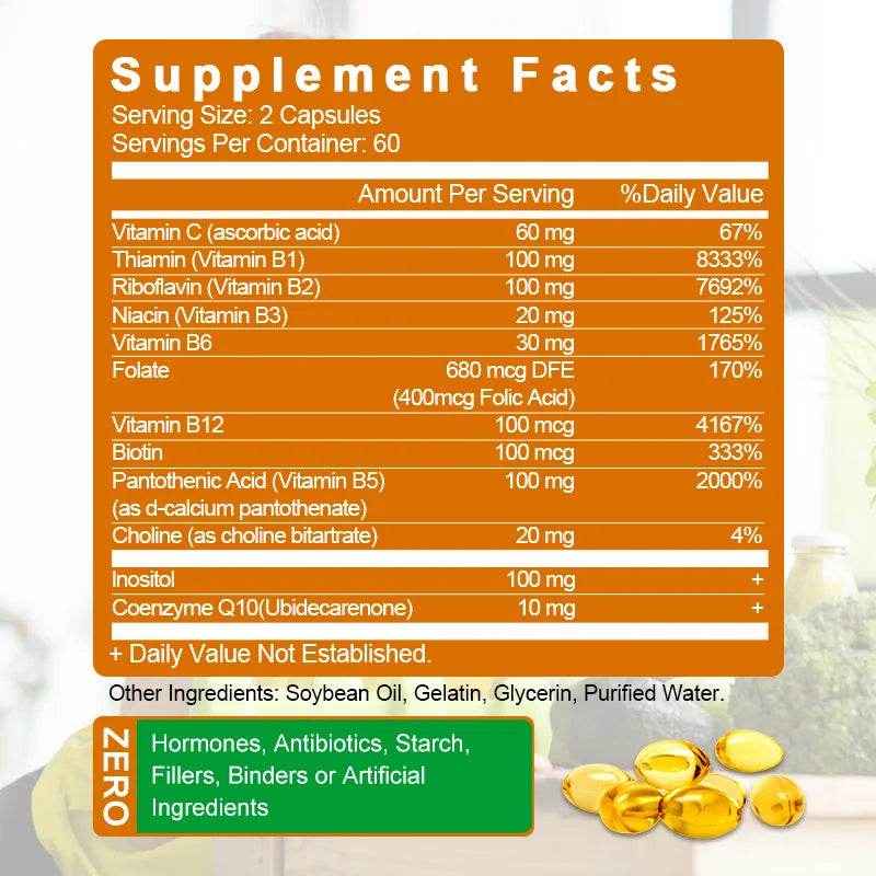 Vitamin B Complex Supplement, Supports Energy, Immune Health, Antioxidant Supplement