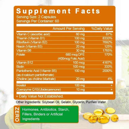 Vitamin B Complex Supplement, Supports Energy, Immune Health, Antioxidant Supplement