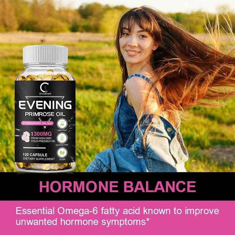 Evening Primrose Oil Supplement Capsules - Promotes Healthy Skin &amp; Cardiovascular Health - Nutritional Support for Women